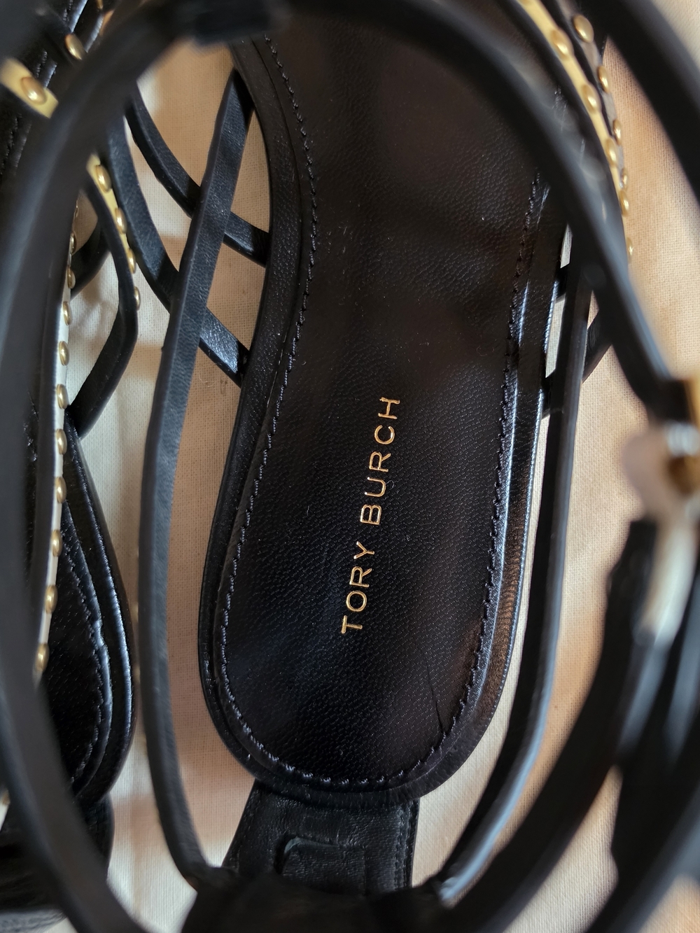 Tory Burch Black Leather Studded Gladiator Sandals - Picture 11 of 14